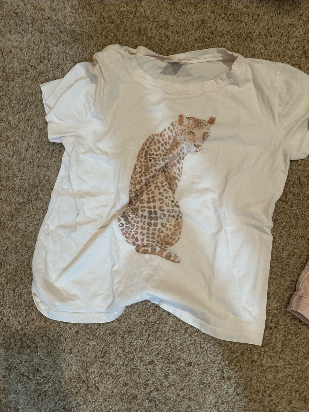 All Us  light peach Tee with Leopard Graphic